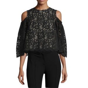 Vilshenko Lace Cold Shoulder At Waist Top w/ 3/4 Bell Sleeves Silk Cami Under 6